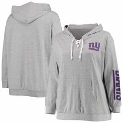Women's Fanatics Branded Heathered Gray New York Giants Plus Size Lace-Up Pullover Hoodie -Metaverse shop unnamed file 23510