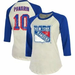Women's Fanatics Branded Artemi Panarin Cream/Blue New York Rangers Name & Number Tri-Blend Raglan 3/4-Sleeve T-Shirt