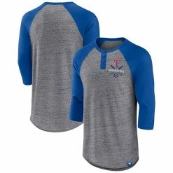 Men's Fanatics Branded Heathered Gray/Royal Texas Rangers Iconic Above Heat Speckled Raglan Henley 3/4 Sleeve T-Shirt -Metaverse shop unnamed file 23670