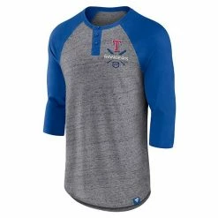 Men's Fanatics Branded Heathered Gray/Royal Texas Rangers Iconic Above Heat Speckled Raglan Henley 3/4 Sleeve T-Shirt -Metaverse shop unnamed file 23671