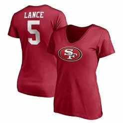 Women's Fanatics Branded Trey Lance Scarlet San Francisco 49ers Player Icon Name & Number V-Neck T-Shirt