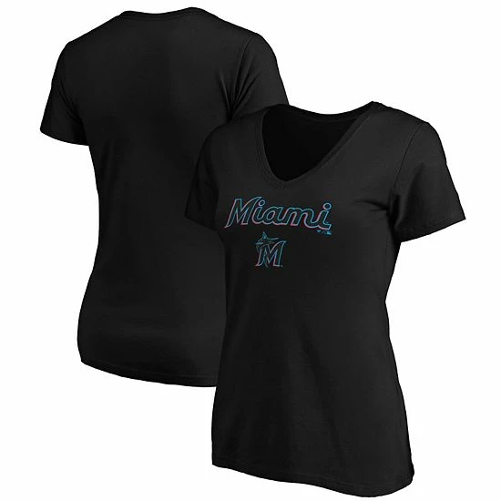 Women's Fanatics Branded Black Miami Marlins Team Logo Lockup V-Neck T-Shirt 3 Women's Fanatics Branded Black Miami Marlins Team Logo Lockup V-Neck T-Shirt