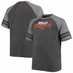 Men's Fanatics Branded Gray/Heathered Gray Cincinnati Bengals Big & Tall Throwback 2-Stripe Raglan T-Shirt -Metaverse shop unnamed file 24400