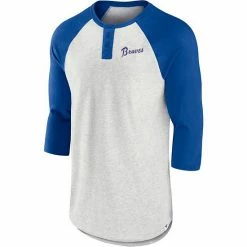 Men's Fanatics Branded Oatmeal/Royal Atlanta Braves True Classics Better Believe Raglan Henley 3/4-Sleeve T-Shirt -Metaverse shop unnamed file 24478