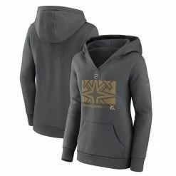 Women's Fanatics Branded Gray Vegas Golden Knights Authentic Pro Core Collection Secondary Logo V-Neck Pullover Hoodie -Metaverse shop unnamed file 24485