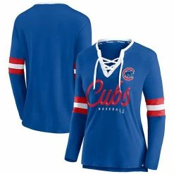 Women's Fanatics Branded Royal Chicago Cubs Team Script Long Sleeve Lace-Up Notch Neck T-Shirt -Metaverse shop unnamed file 24523