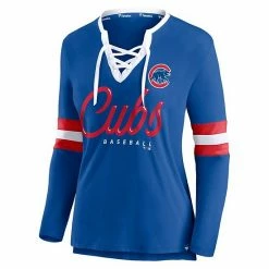 Women's Fanatics Branded Royal Chicago Cubs Team Script Long Sleeve Lace-Up Notch Neck T-Shirt -Metaverse shop unnamed file 24524
