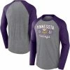 Men's Fanatics Branded Heathered Gray/Heathered Purple Minnesota Vikings Weekend Casual Tri-Blend Raglan Long Sleeve T-Shirt -Metaverse shop unnamed file 24669