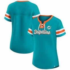 Women's Fanatics Branded Aqua Miami Dolphins Original State Lace-Up T-Shirt