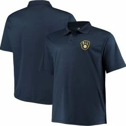 Fanatics Men's Majestic Navy Milwaukee Brewers Big & Tall Primary Logo Solid Birdseye Polo