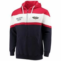 Men's Fanatics Branded Red/Navy New Orleans Pelicans Colorblock Wordmark Full-Zip Hoodie -Metaverse shop unnamed file 2472