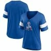 Women's Fanatics Branded Heathered Royal New England Patriots Throwback Logo Tri-Blend Striped V-Neck T-Shirt