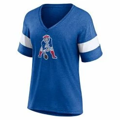 Women's Fanatics Branded Heathered Royal New England Patriots Throwback Logo Tri-Blend Striped V-Neck T-Shirt -Metaverse shop unnamed file 24762