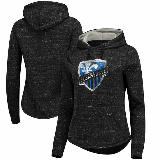Women's Fanatics Branded Black Montreal Impact Distressed Team Speckled Fleece Pullover Hoodie - Image 2