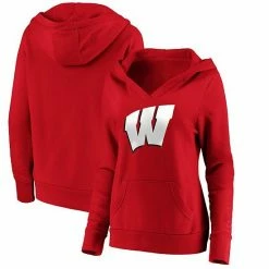 Women's Fanatics Branded Red Wisconsin Badgers Primary Logo V-Neck Pullover Hoodie -Metaverse shop unnamed file 25175