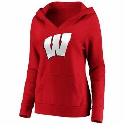 Women's Fanatics Branded Red Wisconsin Badgers Primary Logo V-Neck Pullover Hoodie -Metaverse shop unnamed file 25176