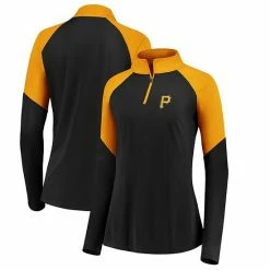 Women's Fanatics Branded Black/Gold Pittsburgh Pirates Primary Logo Raglan Quarter-Zip Jacket -Metaverse shop unnamed file 25186