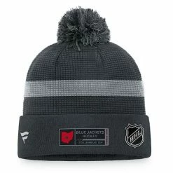 Men's Fanatics Branded Charcoal Columbus Blue Jackets Authentic Pro Home Ice Cuffed Knit Hat With Pom -Metaverse shop unnamed file 25377