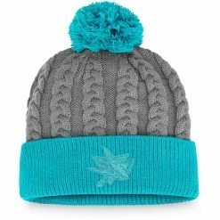 Women's Fanatics Branded Charcoal/Teal San Jose Sharks Cuffed Knit Hat With Pom