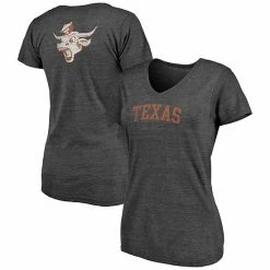 Women's Fanatics Branded Heathered Charcoal Texas Longhorns Slab Serif 2-Hit V-Neck Tri-Blend T-Shirt -Metaverse shop unnamed file 25415