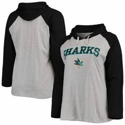 Women's Fanatics Branded Heathered Gray/Black San Jose Sharks Plus Size Raglan Pullover Hoodie -Metaverse shop unnamed file 25423