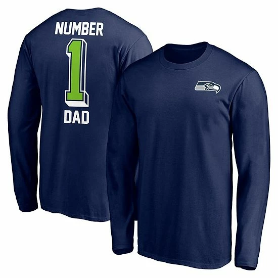 Men's Fanatics Branded College Navy Seattle Seahawks #1 Dad Long Sleeve T-Shirt 4 Men's Fanatics Branded College Navy Seattle Seahawks #1 Dad Long Sleeve T-Shirt - Image 2