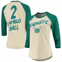 Women's Fanatics Branded LaMelo Ball Cream Charlotte Hornets NBA 3/4-Sleeve Raglan T-Shirt -Metaverse shop unnamed file 25505