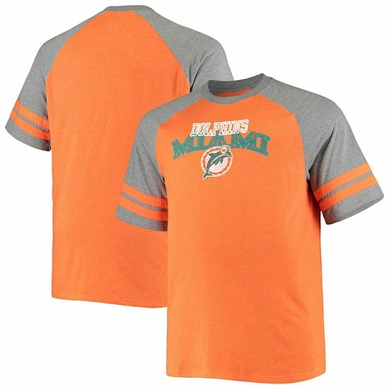 Men's Fanatics Branded Orange/Heathered Gray Miami Dolphins Big & Tall Throwback 2-Stripe Raglan T-Shirt 3 Men's Fanatics Branded Orange/Heathered Gray Miami Dolphins Big & Tall Throwback 2-Stripe Raglan T-Shirt