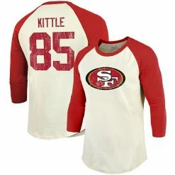 Men's Fanatics Branded George Kittle Cream/Scarlet San Francisco 49ers Vintage Player Name & Number Raglan 3/4-Sleeve T-Shirt -Metaverse shop unnamed file 25628
