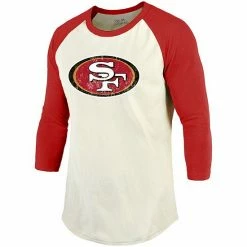 Men's Fanatics Branded George Kittle Cream/Scarlet San Francisco 49ers Vintage Player Name & Number Raglan 3/4-Sleeve T-Shirt -Metaverse shop unnamed file 25629