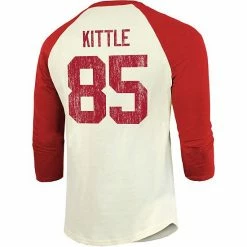 Men's Fanatics Branded George Kittle Cream/Scarlet San Francisco 49ers Vintage Player Name & Number Raglan 3/4-Sleeve T-Shirt -Metaverse shop unnamed file 25630