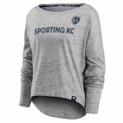 Women's Fanatics Branded Heathered Gray Sporting Kansas City Long Sleeve Fashion Top -Metaverse shop unnamed file 25706