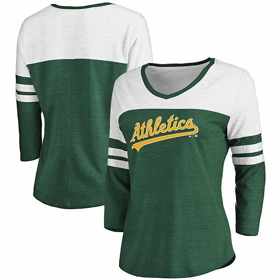 Women's Fanatics Branded Heathered Green/White Oakland Athletics Official Wordmark Tri-Blend Three-Quarter Sleeve V-Neck T-Shirt Women's Fanatics Branded Heathered Green/White Oakland Athletics Official Wordmark Tri-Blend Three-Quarter Sleeve V-Neck T-Shirt -Metaverse shop unnamed file 25739