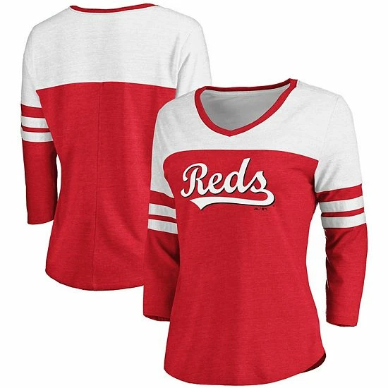 Women's Fanatics Branded Heathered Red/White Cincinnati Reds Official Wordmark 3/4 Sleeve V-Neck Tri-Blend T-Shirt Women's Fanatics Branded Heathered Red/White Cincinnati Reds Official Wordmark 3/4 Sleeve V-Neck Tri-Blend T-Shirt -Metaverse shop unnamed file 25873