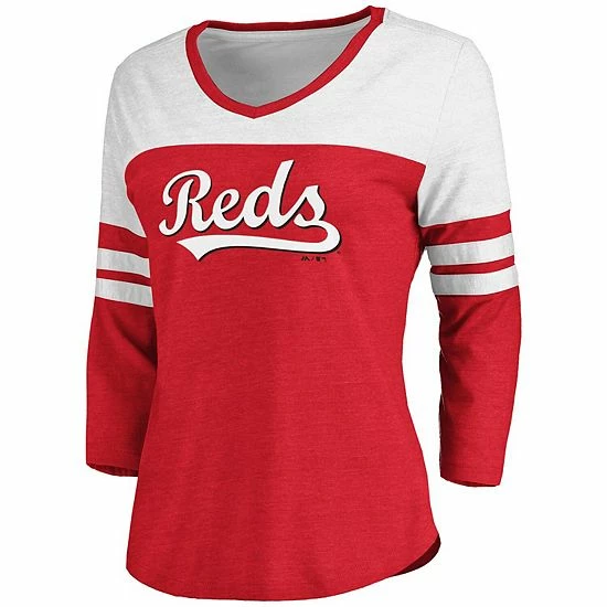 Women's Fanatics Branded Heathered Red/White Cincinnati Reds Official Wordmark 3/4 Sleeve V-Neck Tri-Blend T-Shirt Women's Fanatics Branded Heathered Red/White Cincinnati Reds Official Wordmark 3/4 Sleeve V-Neck Tri-Blend T-Shirt -Metaverse shop unnamed file 25874