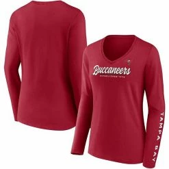 Women's Fanatics Branded Red Tampa Bay Buccaneers Drive Forward V-Neck Long Sleeve T-Shirt -Metaverse shop unnamed file 26056