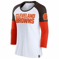 Women's Fanatics Branded White/Brown Cleveland Browns Durable Raglan 3/4-Sleeve T-Shirt -Metaverse shop unnamed file 26061