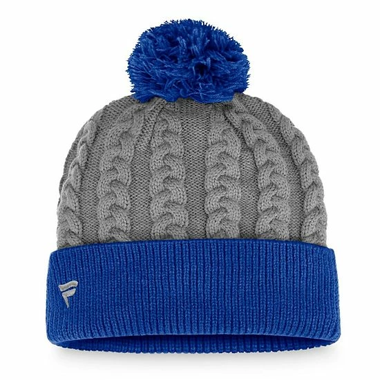 Women's Fanatics Branded Charcoal/Royal New York Islanders Cuffed Knit Hat With Pom - Image 3