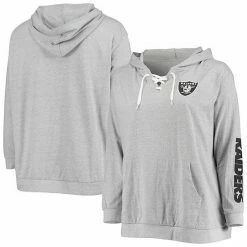 Women's Fanatics Branded Heathered Gray Las Vegas Raiders Plus Size Lace-Up Pullover Hoodie -Metaverse shop unnamed file 2635