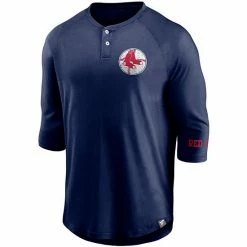 Men's Fanatics Branded Navy Boston Red Sox Sport Resort Weathered Henley Washed Raglan 3/4-Sleeve T-Shirt -Metaverse shop unnamed file 26414