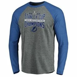 Men's Fanatics Branded Heather Gray/Heather Blue Tampa Bay Lightning 2020 Stanley Cup Champions Odd Man Rush Tri-Blend Raglan Long Sleeve T-Shirt -Metaverse shop unnamed file 26471