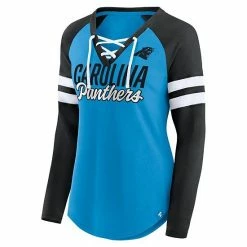 Women's Fanatics Branded Blue/Black Carolina Panthers True To Form Raglan Lace-Up V-Neck Long Sleeve T-Shirt -Metaverse shop unnamed file 26504
