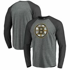 Men's Fanatics Branded Heathered Gray/Heathered Charcoal Boston Bruins Team Tri-Blend Raglan Long Sleeve T-Shirt -Metaverse shop unnamed file 26560