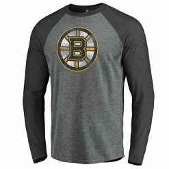 Men's Fanatics Branded Heathered Gray/Heathered Charcoal Boston Bruins Team Tri-Blend Raglan Long Sleeve T-Shirt -Metaverse shop unnamed file 26561