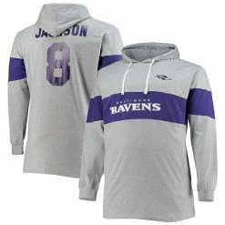 Men's Fanatics Branded Lamar Jackson Heathered Gray Baltimore Ravens Big & Tall Player Name & Number Pullover Hoodie -Metaverse shop unnamed file 26794