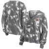 Women's Fanatics Branded White/Gray Cleveland Browns Sport Resort Tie-Dye V-Neck Long Sleeve T-Shirt