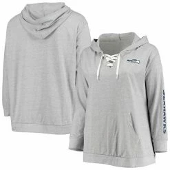 Women's Fanatics Branded Heathered Gray Seattle Seahawks Plus Size Lace-Up Pullover Hoodie -Metaverse shop unnamed file 2696