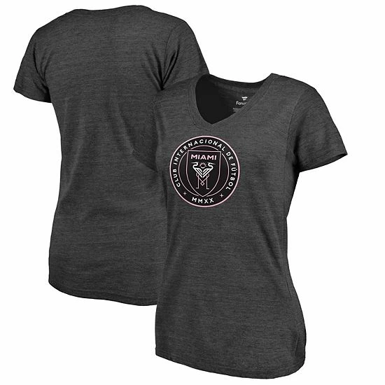 Women's Fanatics Branded Heathered Gray Inter Miami CF Primary Logo Tri-Blend V-Neck T-Shirt 3 Women's Fanatics Branded Heathered Gray Inter Miami CF Primary Logo Tri-Blend V-Neck T-Shirt