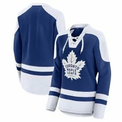 Women's Fanatics Branded Blue/White Toronto Maple Leafs Net Gain Fleece V-Neck Pullover Sweatshirt -Metaverse shop unnamed file 27188