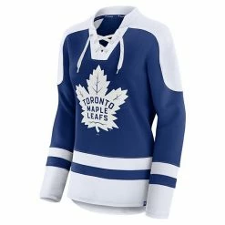 Women's Fanatics Branded Blue/White Toronto Maple Leafs Net Gain Fleece V-Neck Pullover Sweatshirt -Metaverse shop unnamed file 27189